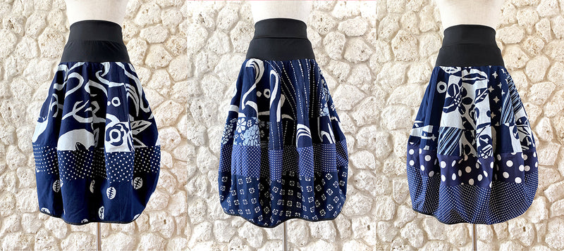 ボクネン柄の藍印花布を使用したバルーンスカートが、ついにオンライン 